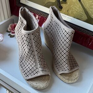 Vince Camuto Beige Cutout Wedge Sandals